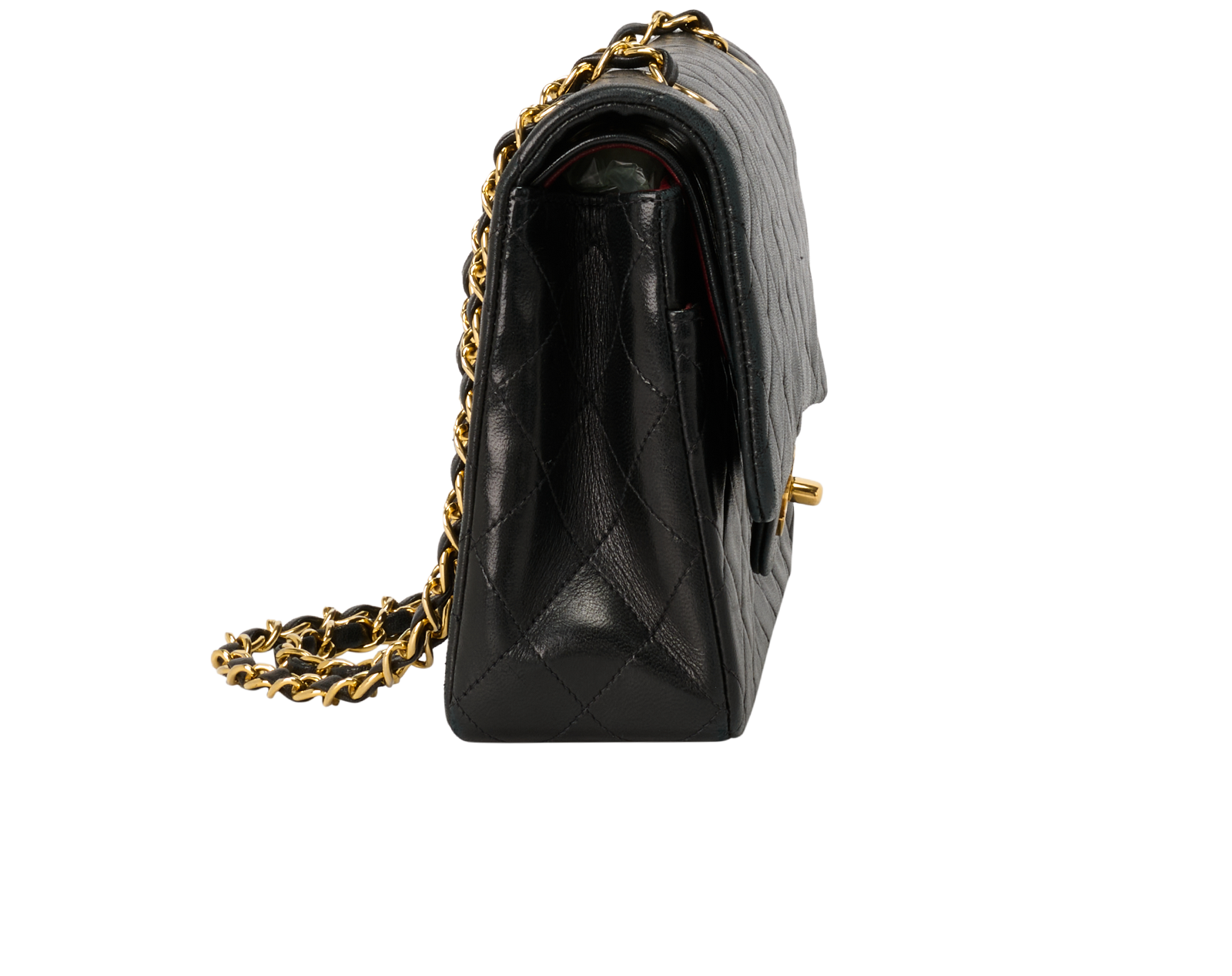 Medium Double Flap, &pound;4,800, Handbags, Black, Lambskin Leather, Side view